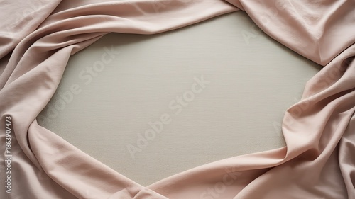 Wallpaper Mural Soft peach silk fabric frames a smooth pale grey background with empty space draped flowing Torontodigital.ca