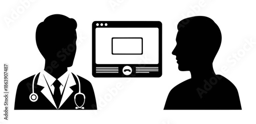 Telemedicine Online Doctor Silhouette Vector Illustration
