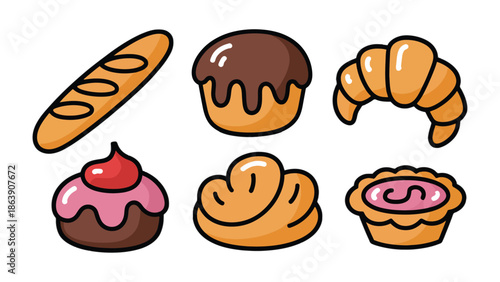 Assortment of Sweet Bakery: a captivating illustration that showcases various pastries with eye-catching designs, each piece embodying delightful flavors.