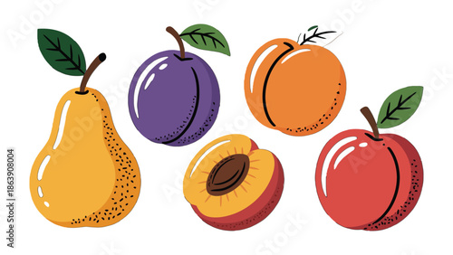 Assortment of Fresh Fruits: A vibrant collection of fresh, hand-drawn fruits, bursting with natural colors and appealing shapes, perfect for showcasing the beauty and bounty of nature's offerings.
