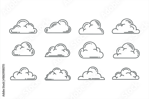 Set of hand-drawn clouds in outline style