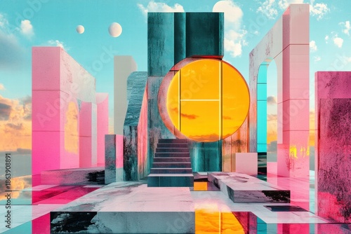 Minimal futuristic city plaza