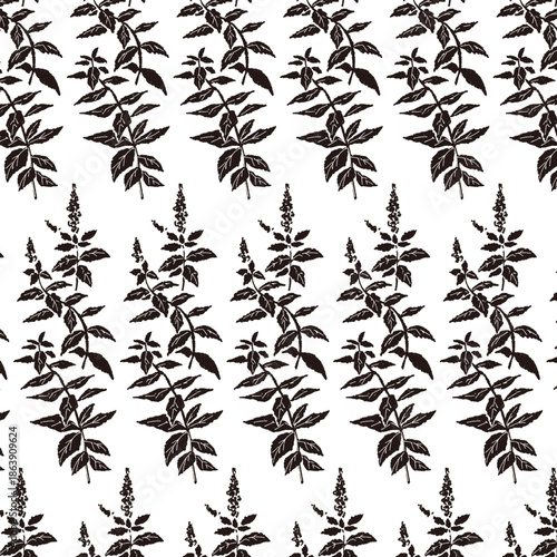 ミントの手書きモノクロイラスト