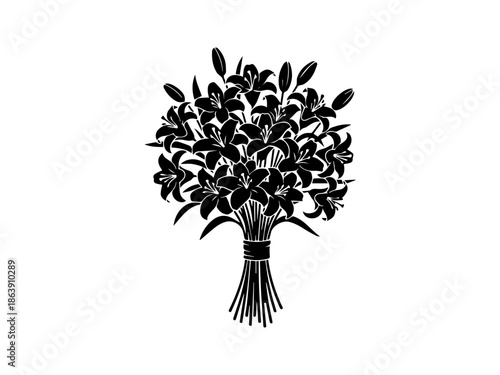 Elegant black and white lily flower and botanical illustrations usage silhouette