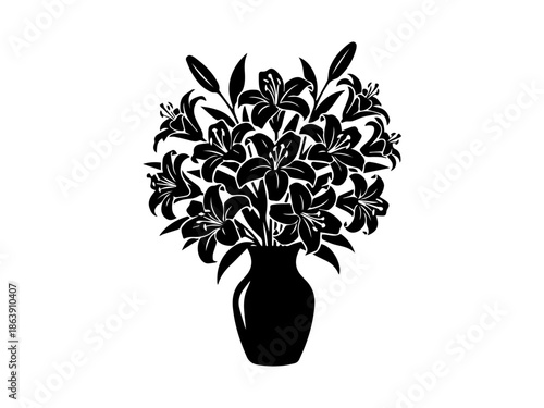 Elegant black and white lily flower and botanical illustrations usage silhouette