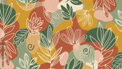 Colorful leaf pattern with abstract botanical motif suitable for design projects and decorative backgrounds.