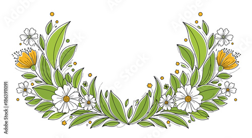 Two cute bees flying around a bright yellow sun illustration on a white background, sticker style design.