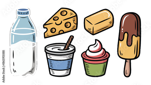 Dairy Delights Collection: A diverse assortment of dairy products is arranged, showcasing the variety and deliciousness of each item.