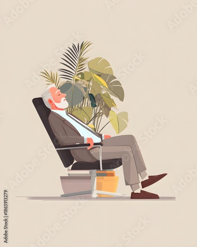 Wallpaper Mural Vertical illustration of senior relaxation in ergonomic chair Torontodigital.ca
