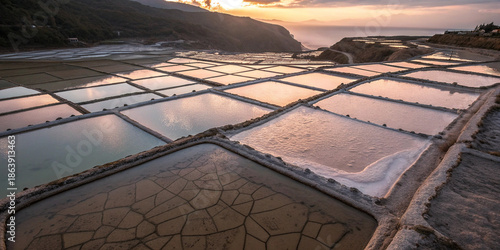 Salt Pans at Sunset, Coastal Landscape