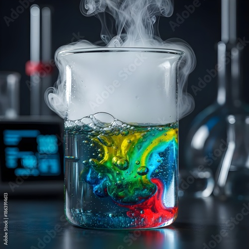 과학실 실험실에 실험액체에서 연기가올라온다 드라이아이스There's smoke coming from the lab fluid in the lab. Dry ice