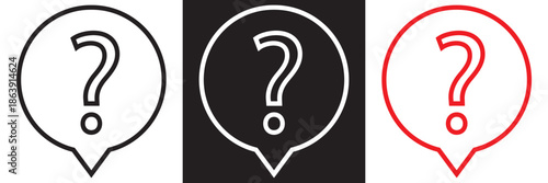 Minimal social media icons set. Black and white interface icons showing chat, question, information and social media symbols, suitable for apps, websites and user interface design.

