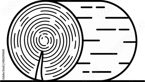 Log of wood, clearly displaying its distinctive tree rings on the cut end and textured bark along its side, represents natural resources and sustainable forestry practices, making it an ideal graphic.