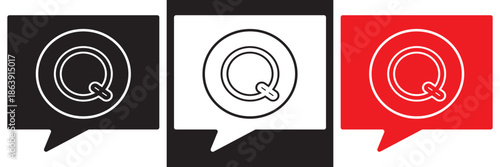 Minimal social media icons set. Black and white interface icons showing chat, question, information and social media symbols, suitable for apps, websites and user interface design.

