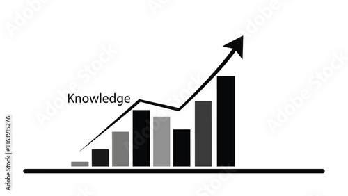 Visual representation of rising knowledge levels indicated by an upward trending bar chart graph