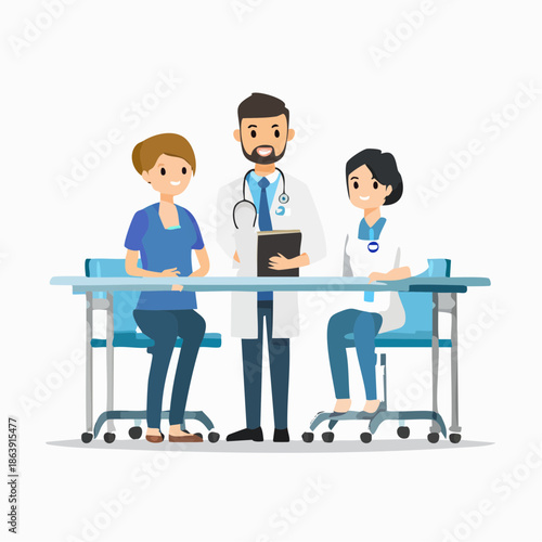 Medical team consultation Doctor and nurses meeting with patient at desk