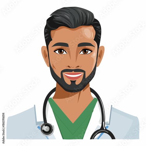Illustration of a Male Doctor Wearing a Stethoscope and Scrubs