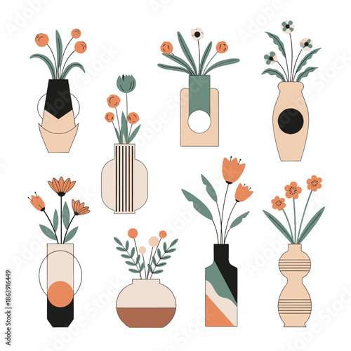 Modern Abstract Floral Vases Set - Mid Century & Boho Style Home Decor