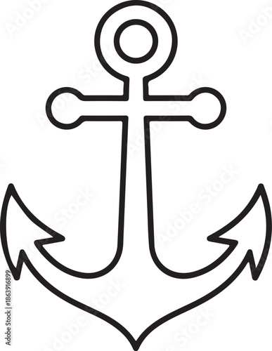 A simple, minimalist outline drawing of a traditional ship's anchor, a symbol widely associated with maritime culture, stability, and hope.
