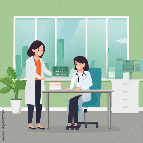 Two Doctors in a Modern Office Discussing Patient Care