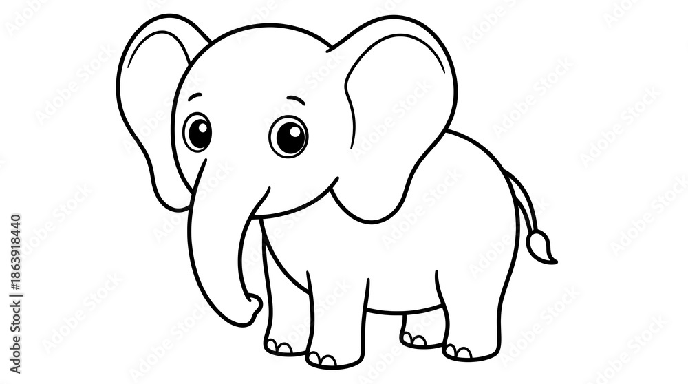 Fototapeta premium Cute Baby Elephant Coloring Page for Kids