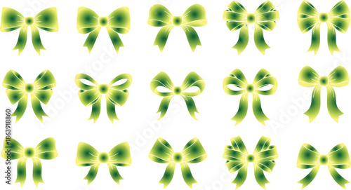 Collection of Green Gradient Bows on White Background AI Generative