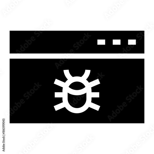 Solid glyph icon of a web browser with a bug