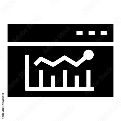 Solid glyph icon of web analytics browser window