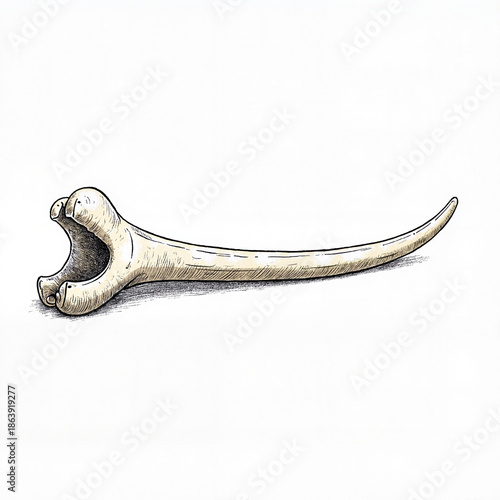 Detailed dinosaur fossil bone illustration on white background, realism