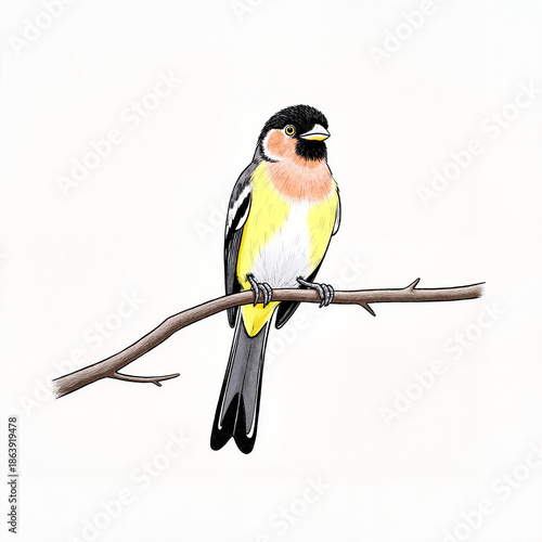 Darwin finch perched gracefully on branch, natural beauty, isolated