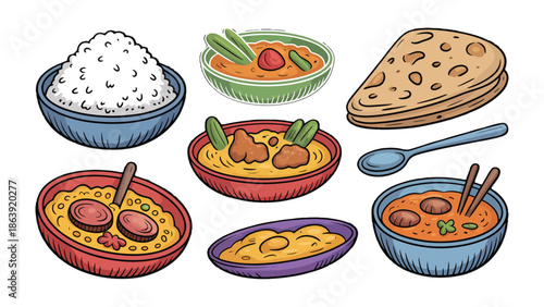 Culinary Delight: An illustration showcasing a variety of dishes. Evoking an appetite for diverse and flavorful culinary experiences. 