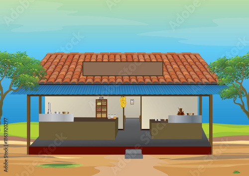 Kerala Traditional Tea Shop Design Illustration Vector 
