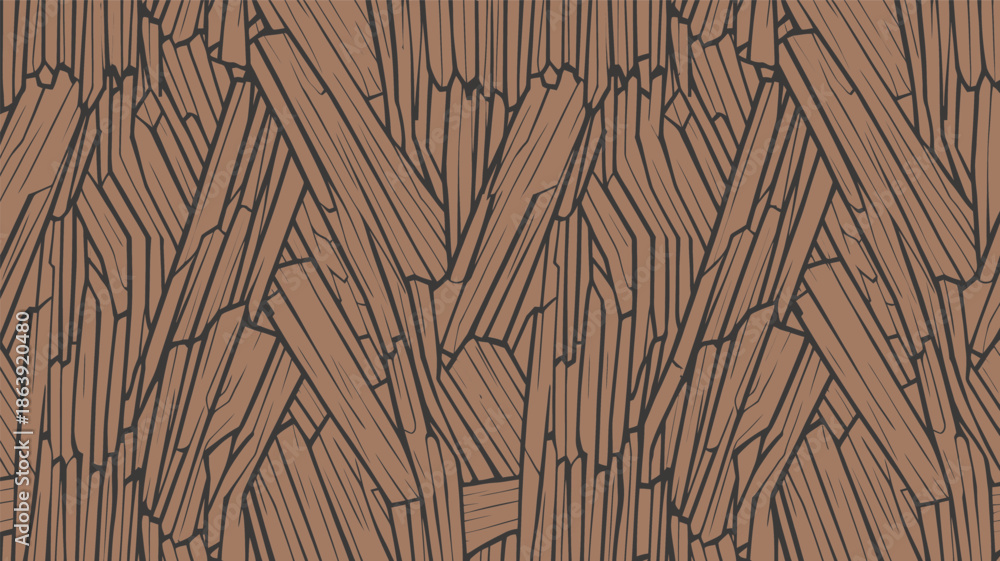 Fototapeta premium Stylized illustration depicts tightly packed, overlapping vertical wood grain segments in brown tones, creating a natural, rustic texture suitable for earthy backgrounds.