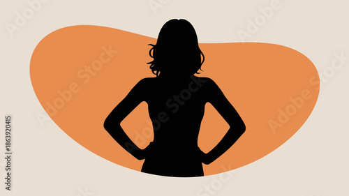 Silhouette of a confident woman standing with hands on hips against a warm, abstract shape signifying empowerment and self-assurance in personal branding.