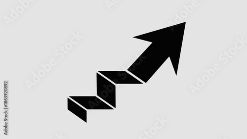 A stylized black zigzag arrow points sharply upward against a light gray backdrop, symbolizing rapid growth, progress, and positive business trajectory.