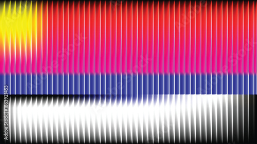 abstract vertical line gradient with moiré effect and vibrant transitions from yellow red pink to blue and white black, creating optical depth and dynamic symmetry in modern digital visual design