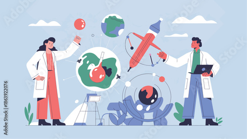 Scientists studying planets and molecules with equipment