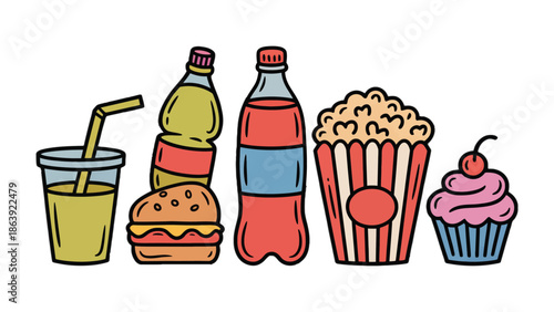 Snack Selection: A tempting assortment of delicious snacks, drinks ready to satisfy every craving, perfect for a treat or a delightful indulgence.