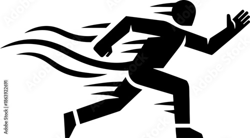 Running man icon showing speed and motion concept. Vector illustration for athletic activity, sport competition, fitness, movement, delivery, progress