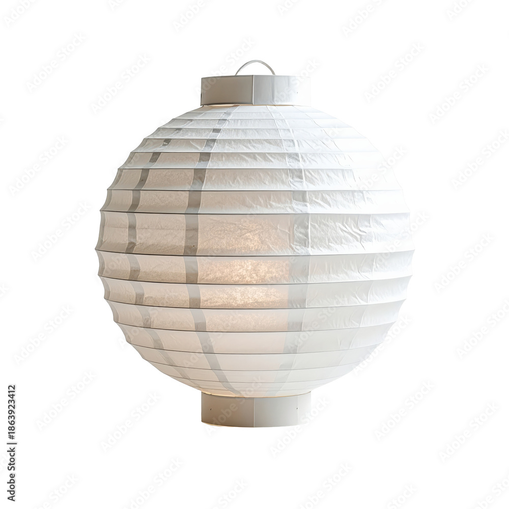 Fototapeta premium Japanese Lantern's Subtle Radiance: A delicate, round paper lantern, softly illuminated, casts a warm glow, showcasing its intricate design and timeless charm.