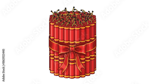 red fireworks bundle wrapped in ribbon festive celebration.