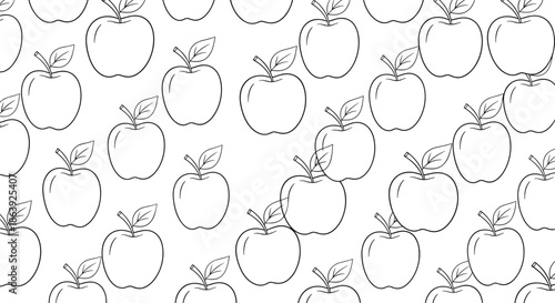 Crisply drawn apple line art pattern on a white background offers a healthy and minimalist food design for various applications.