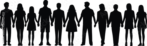 Silhouette people, hoation, plain background, artistic design, community unity, cooperation concept