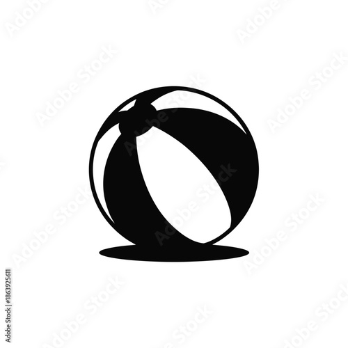 A simple black and white illustration of a classic beach ball design
