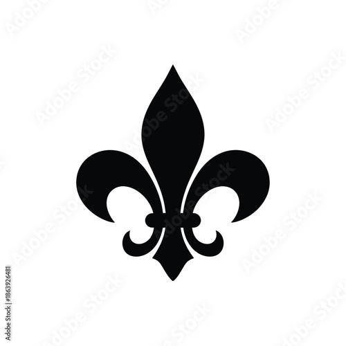 A striking black fleur de lis symbol is prominently displayed against a pure white background showcasing its elegant and historic