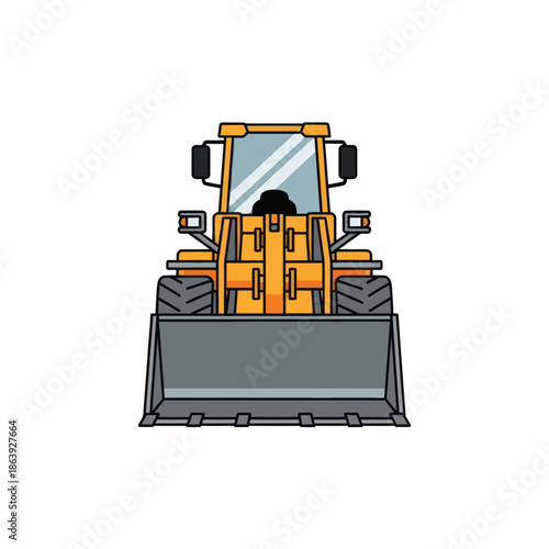 Front View of Yellow Backhoe Loader with Bucket Raised, Construction Vehicle Icon