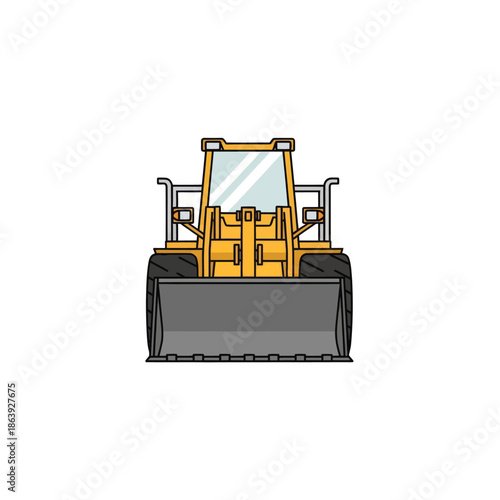 Yellow Front Loader Excavator Machine Icon Vector - Construction Equipment Illustration