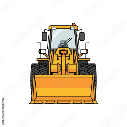 Yellow Front Loader Excavator Machine - Vector Illustration