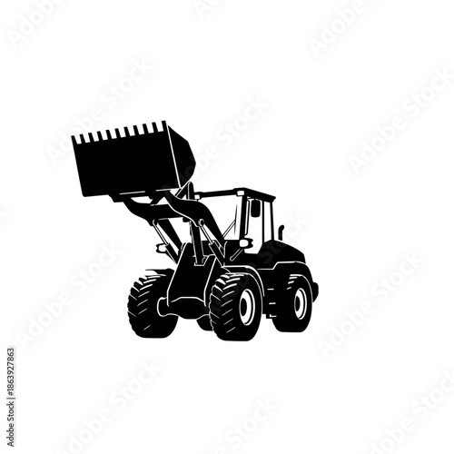 Front Loader Excavator Silhouette Icon, Construction Vehicle Vector Art