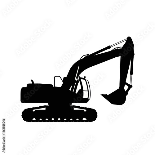 Silhouette of an excavator on white background